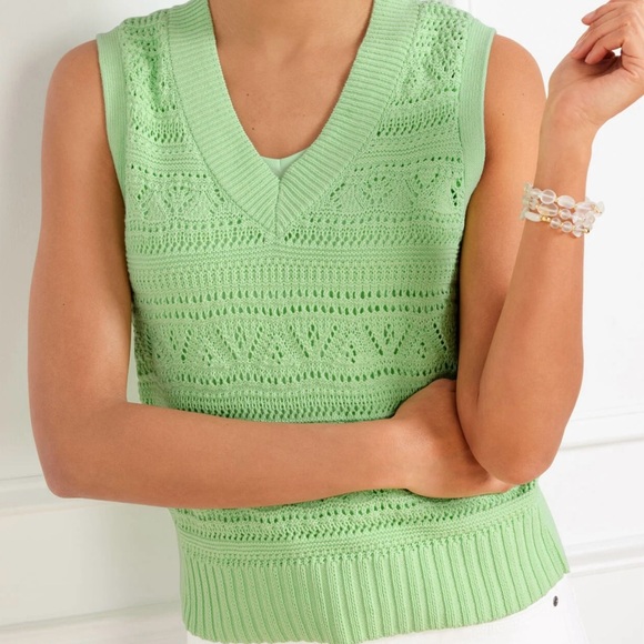 Talbots Sleeveless Mixed Stitch Cotton Knit Sweater Vest Green Sz S - Picture 1 of 10